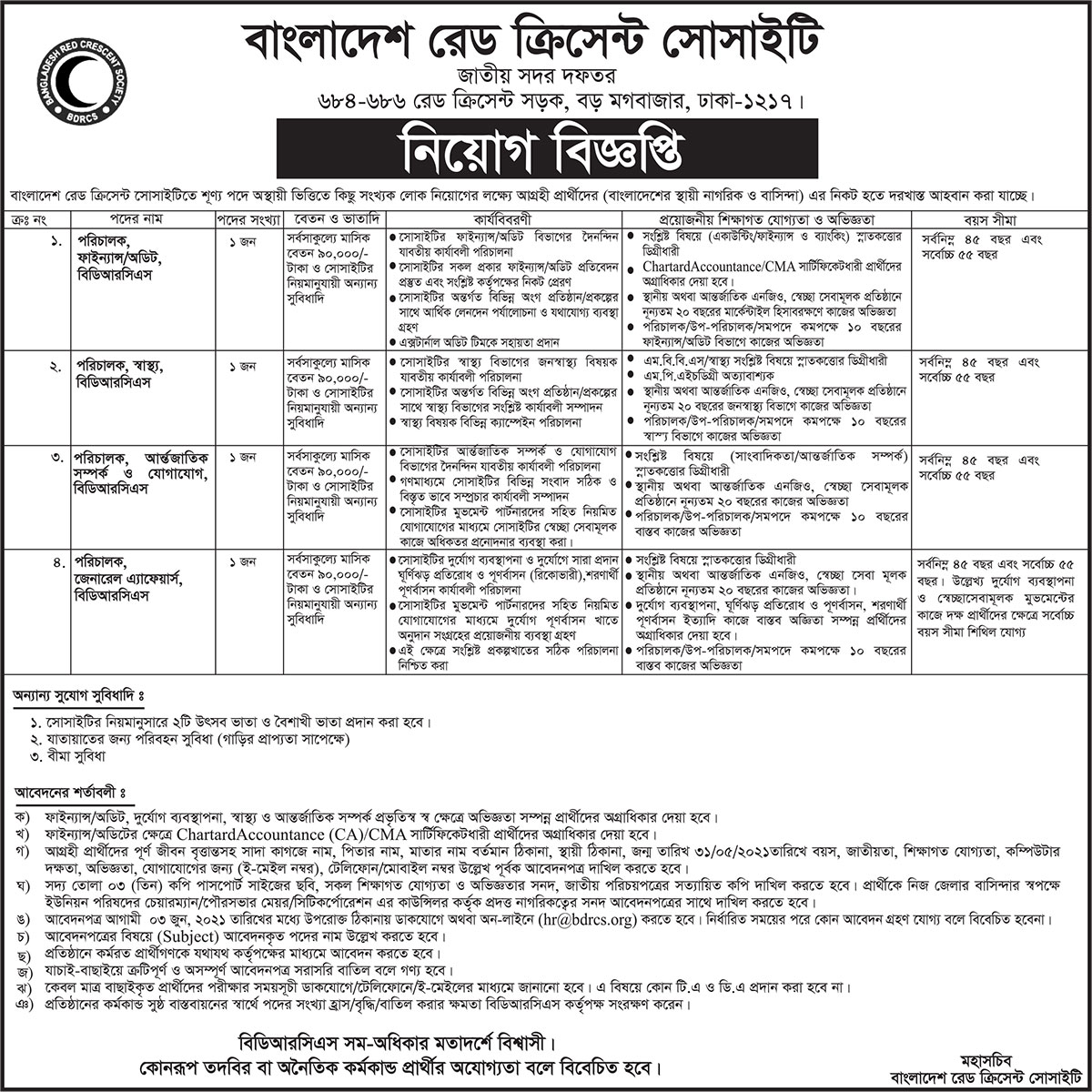 Bangladesh Red Crescent Society Job Description