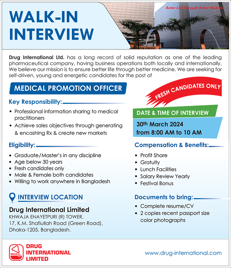 Drug International Limited Job Circular